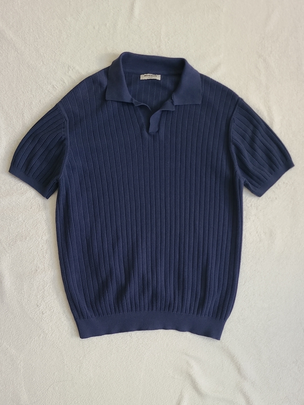 Alcott Short Sleeve Ribbed Sweater Polo Shirt Blue Light 100% Cotton Preppy Men